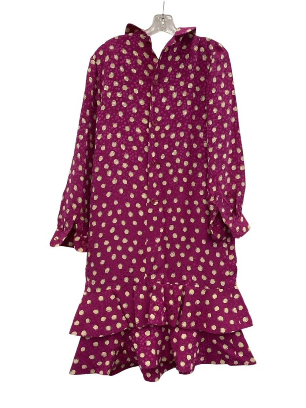 Vintage Helga for I. Magnin Fuchsia Polka Dot Ruffle Midi Dress Size 12 - Picture 4 of 6